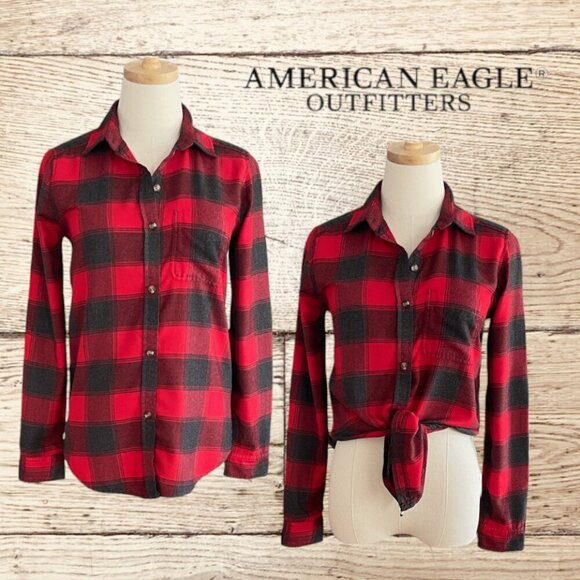 American Eagle Outfitters Tops - American Eagle Cowgirl Buffalo Plaid Long Sleeve Button Down Flannel Shirt